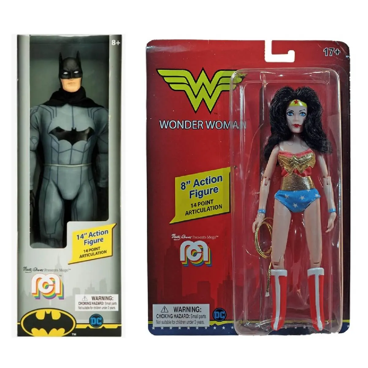 Batman 14", Wonder Woman 8" 2-Piece Bundle MEGO Action Figures